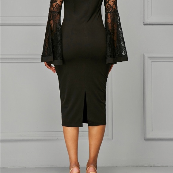 Never worn black dress with lace bell sleeves. - Picture 3 of 4